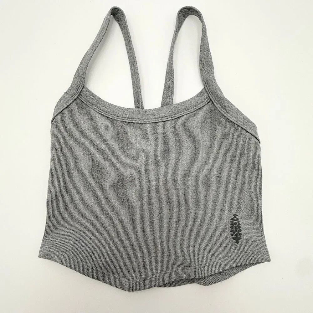 Free People FP Movement All Clear Solid Ribbed Cropped Cami In Gray - Women’s US